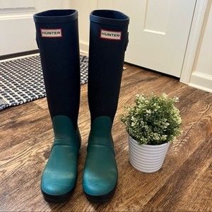HUNTER Wellies Rainboots Tall Ribbed Colorblock Sz 8